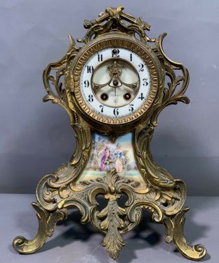Antique Art Nouveau Era French Rococo Style Old Gilbert Estate Mantel Clock