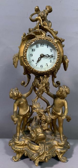 Ca.  1905 Antique Art Nouveau Figural Dolphin & Cherub Statue Haven Old Clock
