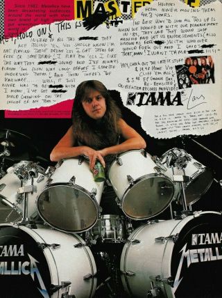 Metallica Lars Ulrich Tama Drums 1987 8x11 Promo Poster Ad