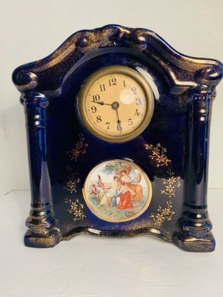 Cobalt Blue Victorian Empire Mantle Clock Gold Gilt Hand Painted England