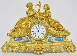 Sublime Antique French 8day Bronze Ormolu & Sevres Classical Ladies Mantle Clock
