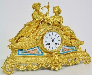 Sublime Antique French 8Day Bronze Ormolu & Sevres Classical Ladies Mantle Clock 2
