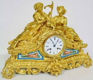 Sublime Antique French 8Day Bronze Ormolu & Sevres Classical Ladies Mantle Clock 3