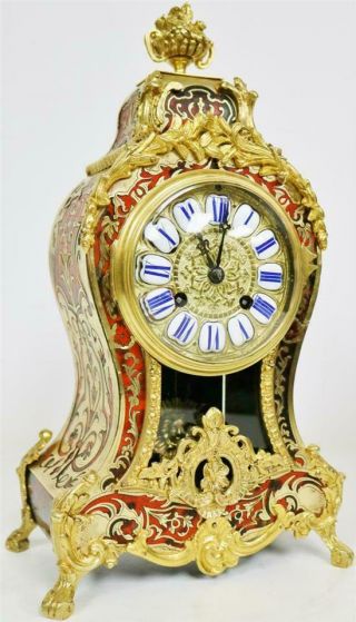 Antique 19thC French 8 Day Striking Red Shell & Inlaid Boulle Mantle Clock 2