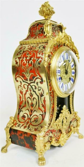 Antique 19thC French 8 Day Striking Red Shell & Inlaid Boulle Mantle Clock 3