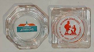 2 VINTAGE HOWARD JOHNSON ' S ICE CREAM MOTEL RESTAURANT GLASS ASHTRAY DISH 50s OLD 3