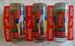 Coca - Cola 1997 Collectible 3 Glass 5.  25 " Beverage Glasses Tumblers Set Pack