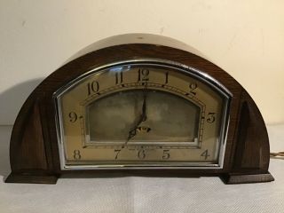 Antique Vintage Smiths Mantle Clock Electric Solid Oak