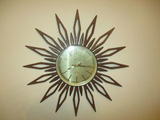 Vintage 1963 Seth Thomas Teak Sunburst Wall Clock (movement)