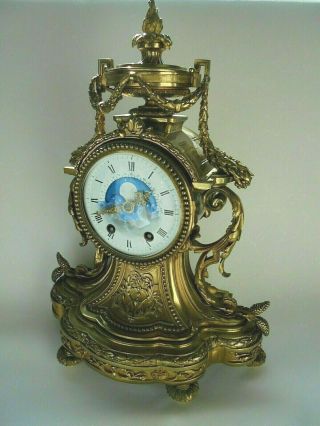 Antique French Moon Phase 8 Day Striking Mantle Clock 2
