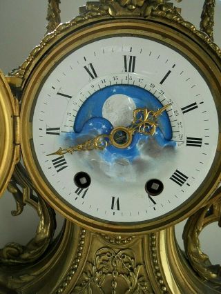 Antique French Moon Phase 8 Day Striking Mantle Clock 3