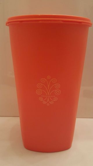 Vintage Tupperware 1222 - 6 10 1/2 " Tall Orange Storage Container Canister