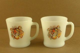 Vintage Fire King Esso Exxon Tiger Mugs Milk Glass Cup Gas Advertising Set Of 2