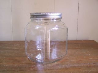 Vintage Hoosier Square Clear Glass Jar Canister Ribbed Corners Usa