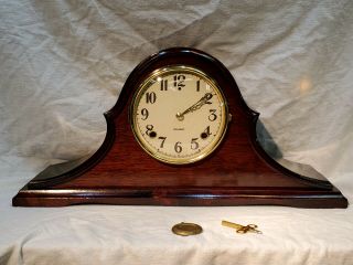 Restored Antique Gilbert Mahogany Tambour Mantel Clock ©1925