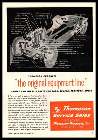 1957 Thompson Products Cleveland Ohio Engine & Chassis Parts Vintage Print Ad