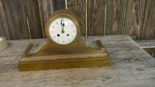 French Solid Brass Mantle Clock,  Francisco Retailer,  By Japy Frere