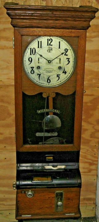 Antique Time Clock International Time Recording Co Endicott N.  Y With Key