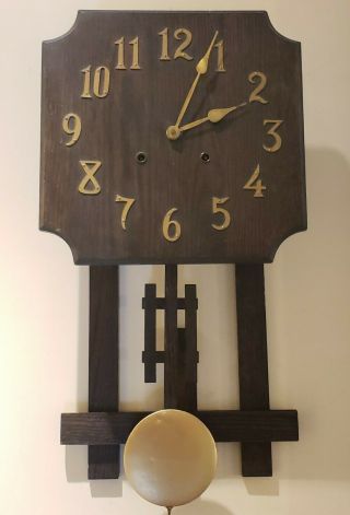 Antique 1910 National Clock Co Mission Oak Art Deco Regulator Wall Clock