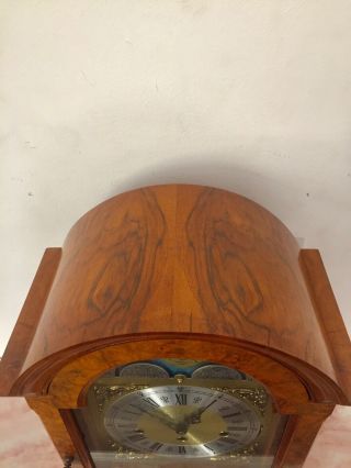 Vintage Burr Walnut Veneer Cased Triple Chime Mantle Clock By Hermle 8 Rods 2