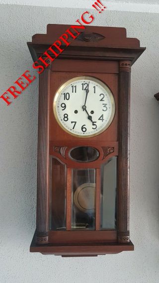 0311 - Antique German Junghans Wall Clock With Porcelain Dial