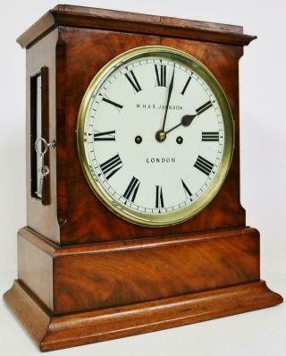 Antique English Regency Mahogany Twin Fusee Bell Striking Library Bracket Clock