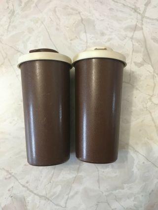 Vintage Tupperware Salt Pepper Shaker With Separate Colored Lids 1329 Brown