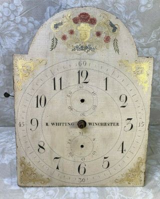 Ant R Whiting Grandfather Hand Painted Clock Face & Wood Movement Circa 1820s
