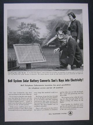 1956 Bell Telephone Labs Solar Battery Invention Photo Vintage Print Ad