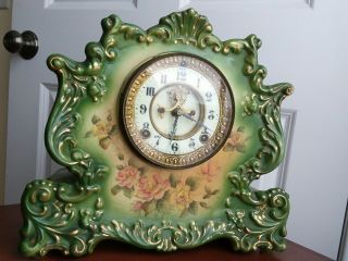 Ansonia Recluse Open Escapement Porcelain Mantle Clock Pat.  1881.