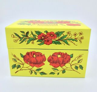 Yellow Red Rose Floral Metal Recipe Box Mcm Retro Vtg Syndicate Manufacturing Co