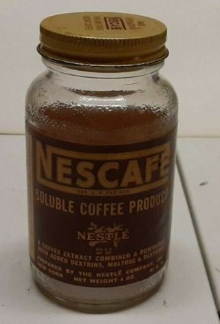 Vintage Nescafe Soluble Instant Coffee Product Jar Paper Label Nestle 4oz