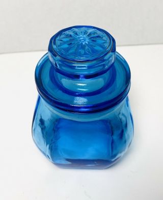 Vintage Small Cobalt Blue Glass Apothecary Jar With Lid Square Bottom