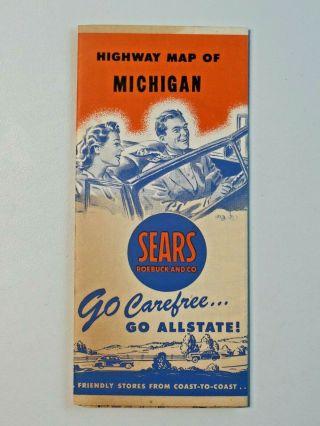Vtg Sears Roebuck And Co.  Highway Map Of Michigan Folded Paper Map 1950 7313