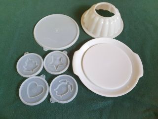 7 Pc White Clear Vintage Tupperware Jello Mold 4 Patterns Designs 616 617