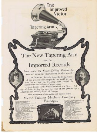 1903 Victor Talking Machine Tapering Arm & Imported Records Print Ad