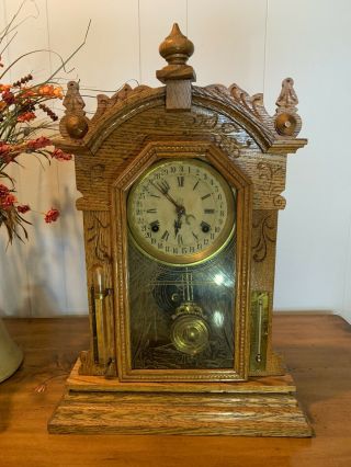 Antique Waterbury Parlor Clock With Thermometer And Barometer