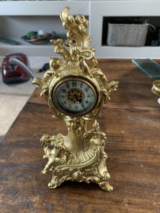 Antique Haven Desk Mantel Clock Art Nouveau Gold Looking Metal