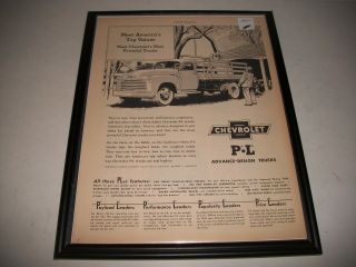 1950 Chevrolet " Advance Design " Trucks Print Ad Art Collectible