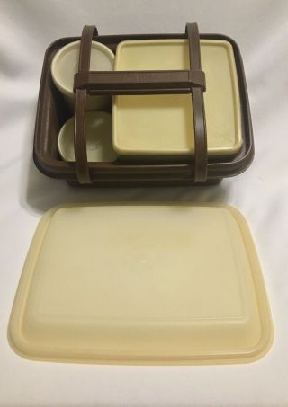 Tupperware Pack N Carry LUNCH BOX Almond Brown 10pc Cup Sandwich Snack Dessert 3