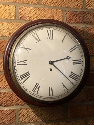 Vintage Mahogany Cased Fusee School / Railway Wall Clock Convex Face