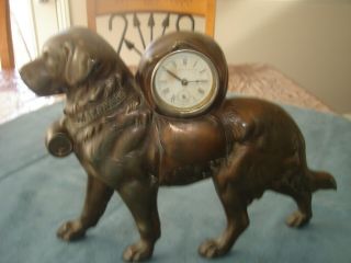 St.  Bernard Clock,  Golden Novelty Mfg Co.  Chicago,  Runs,  Ptd Jan 12,  1891