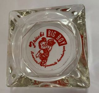 Vintage Frisch’s Big Boy Glass Ashtray Early 50’s 3 1/2” X 3 1/2”