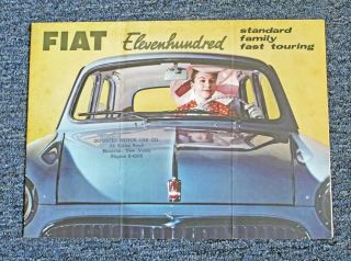 Vintage Undated Circa 1950s / 1960s Fiat 1100 Fold - Out Auto Brochure