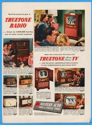 1951 Truetone Console Phonograph Tube Table Radio Television Tv Western Auto Ad