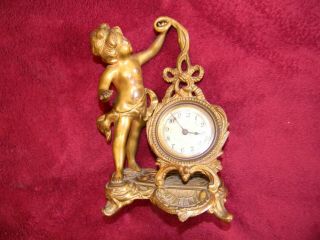 Antique Gilt On Bronze Ormolu Mantel Clock Cherub Figure