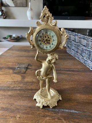 Antique Haven Desk Mantel Clock Art Nouveau Bronzed Metal