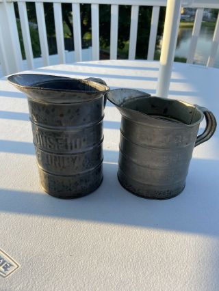 2 Vintage 1 Quart Pitchers For Household Use Only Antiques Tin Rare