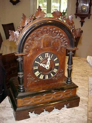 Antique German Black Forest Carved Leaf & Acorn Crest Shelf/mantel Cuckoo Clock