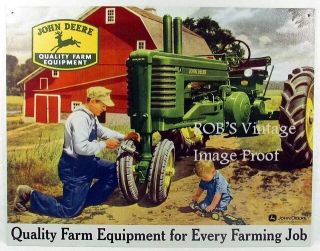 John Deere Poster Father Son Tractor Farming 1950 Art Print Ad Dealer Photo
